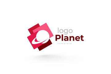 Logo Planet and Squares red color space theme. White background.