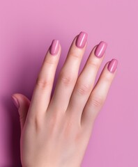elegant nail design. a woman's hand with a lilac manicure in close-up.