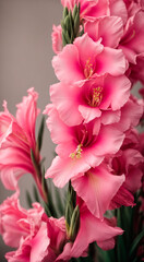 photo close up on light pink gladiolus flower details. AI generated