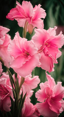 photo close up on pink gladiolus flower details. AI generated