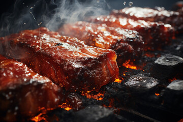 Ribs - Abstract marbling with a smoky, grilled texture.