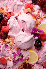 texture of ice cream with berries. Selective focus.