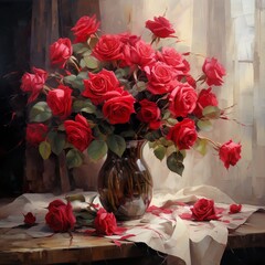 Photo of red roses beautiful bouquet of valentine's day. Generative Ai 