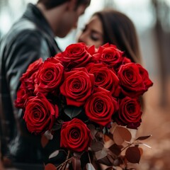 Photo of red roses beautiful bouquet of valentine's day. Generative Ai 