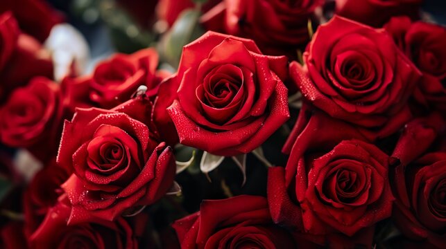 Photo of red roses beautiful bouquet of valentine's day. Generative Ai 