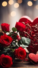 Photo of red roses beautiful bouquet of valentine's day. Generative Ai 