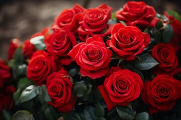 Photo of red roses beautiful bouquet of valentine's day. Generative Ai 