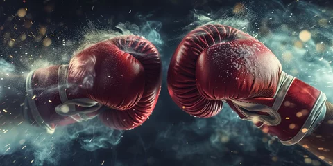 Tuinposter Boxing gloves clash with forceful impact © Ezio Gutzemberg