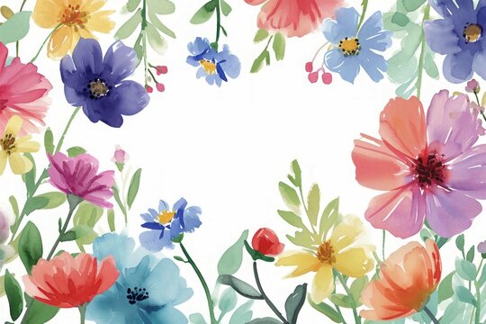 Beautiful floral with watercolor spring tulip flowers. Empty Space,Copy space for Text