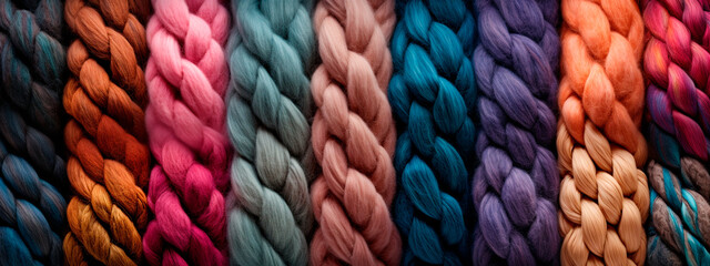 multi-colored yarn thread texture. Selective focus. - obrazy, fototapety, plakaty