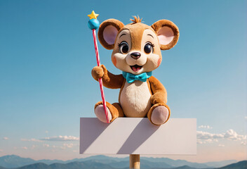 cute teddy bear holding empty sign