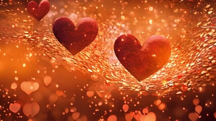 Red sparkling heart Valentine's Day romantic background. Valentines day and love animation,shiny and glitter hearts,glowing particles,valentine and marriage concept,dark red gradient background Copy 