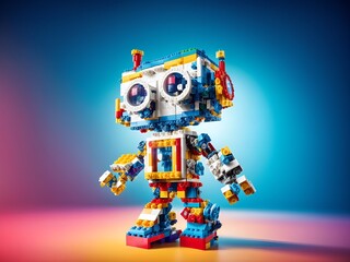 a charming robot constructed entirely from large LEGO bricks