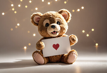 cute teddy bear holding empty sign