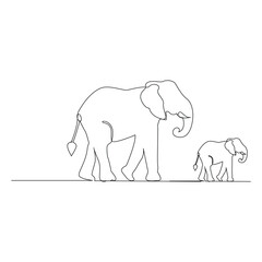 World wild life continuous single line art drawing and elephant one line outline vector art  illustration