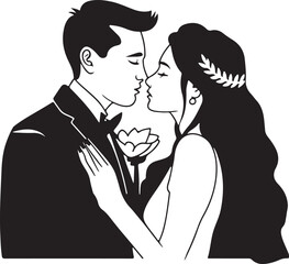 Romantic Couple Kissing Silhouette Vector Illustration