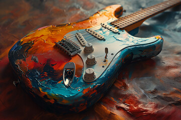 A Melodic Journey Through a Colorful Guitar Abstract Painting