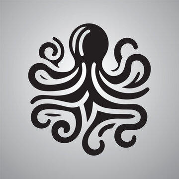 Black danger cartoon octopus characters with curling tentacles swimming underwater, isolated on white. Tattoo or pattern on a t-shirt, poster or logo, vector illustration