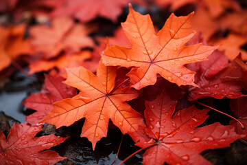 Naklejka na ściany i meble Maple leaf - Red and orange abstract shapes symbolizing fall.