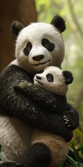 panda mother and baby