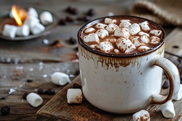 white ceramic cup of hot chocolate with marshmallows