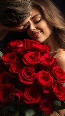 Bouquet of red roses with beautiful heart. Generative Ai