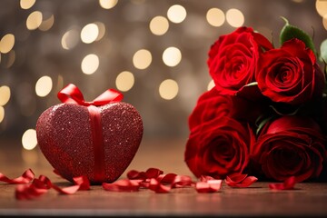 Bouquet of red roses with beautiful heart. Generative Ai