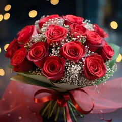 Bouquet of red roses with beautiful heart. Generative Ai