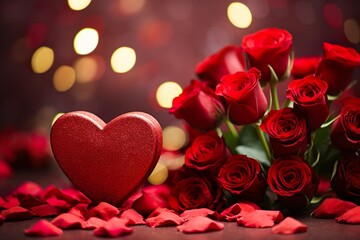 Bouquet of red roses with beautiful heart. Generative Ai