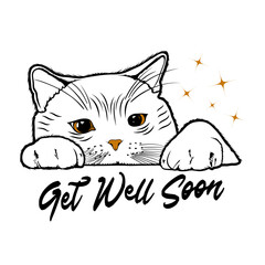 a cute cat that looks as if it's talking get well soon black and white