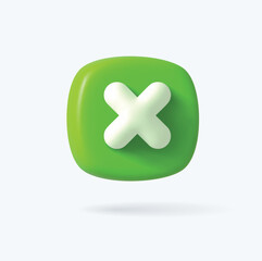 Obraz premium Vector Render 3d of Right Cross Icon. Green color. Approvement icon or emblem. Vector illustration
