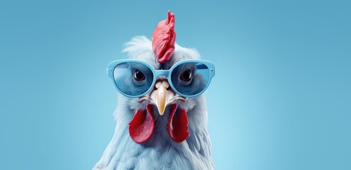 Chic Hen Peering Through Spectacles: A Fusion of Farmyard Fashion and Wit. Generative AI - obrazy, fototapety, plakaty