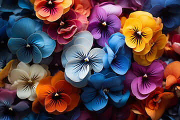 Pansy - Charming abstract faces in a variety of bright colors. - obrazy, fototapety, plakaty