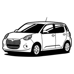 comfortable family car in black and white line art vector