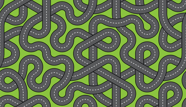 Twisting roads seamless pattern. Hexagonal Truchet, creative coding computational design.