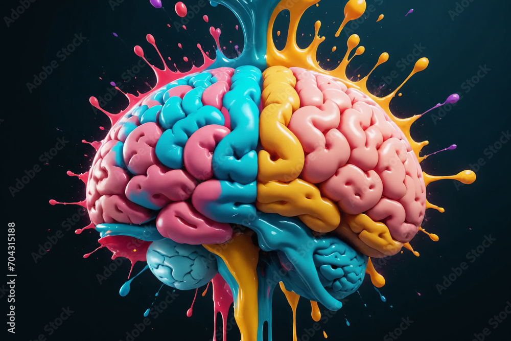 Poster Liquid Color design background fly out of mind explosion - as a fantasy. colorful brain splash Brainstorm and inspire concept