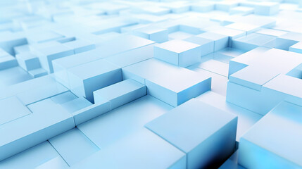 An expansive 3D-rendered landscape of variously elevated light blue cubes creating a vast geometric pattern on a white surface.Background concept. AI generated.	
 - obrazy, fototapety, plakaty