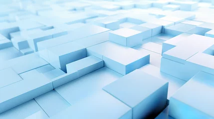  An expansive 3D-rendered landscape of variously elevated light blue cubes creating a vast geometric pattern on a white surface.Background concept. AI generated.   © Czintos Ödön