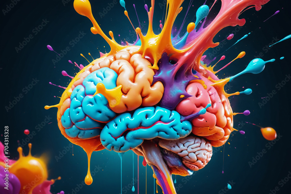 Aufkleber liquid color design background fly out of mind explosion - as a fantasy. colorful brain splash brain