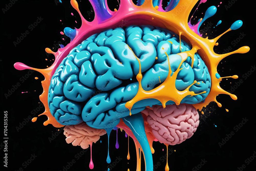 Aufkleber liquid color design background fly out of mind explosion - as a fantasy. colorful brain splash brain