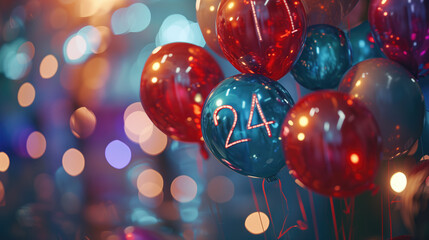 balloons with number 24 on them - obrazy, fototapety, plakaty