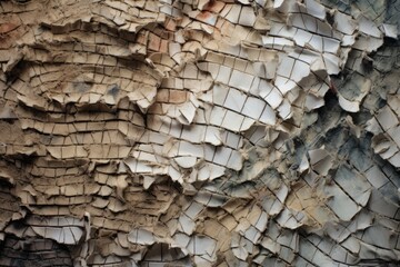 A detailed image capturing the peeling paint on the bark of a tree trunk, A jagged and uneven...