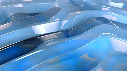 A 3D rendered image featuring undulating, glossy blue ribbons with soft shadows and highlights creating a fluid, wavelike pattern.Background concept. AI generated.	
