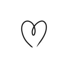Simple line art doodle drawing of heart in black isolated on white background. Hand drawn vector illustration as a symbol of love icon, wedding, Valentines day celebration, postcard print.