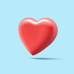 Realistic cartoon 3d render design icon heart symbol love. Glossy shape with shadow
