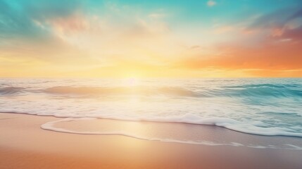 Serene Summer Escape: Abstract Beach Blur in Tropical Paradise - Ideal Vacation Concept for Relaxation and Tranquility by the Ocean Shore