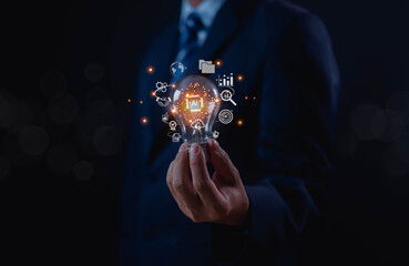 Businessmen and software developers use AI technology.artificial intelligence To create and analyze AI chat software To learn robot language to find information on technological innovations automation