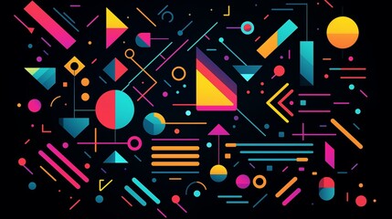 Abstract Neo Memphis style on black background. Decoration art background. Abstract geometric illustration background. Templates for designs. Abstract templates for designs.