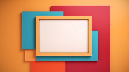 Frame mockup with copy space for text. Create an artistic collage with a Memphis style on a warm brown, red, blue abstract background. Illustration background. 