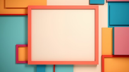 Frame mockup with copy space for text. Create an artistic collage with a retro style on a warm brown, yellow, blue abstract background. Illustration background. 
